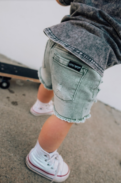 Cut Off Denim Shorts - Green Wash