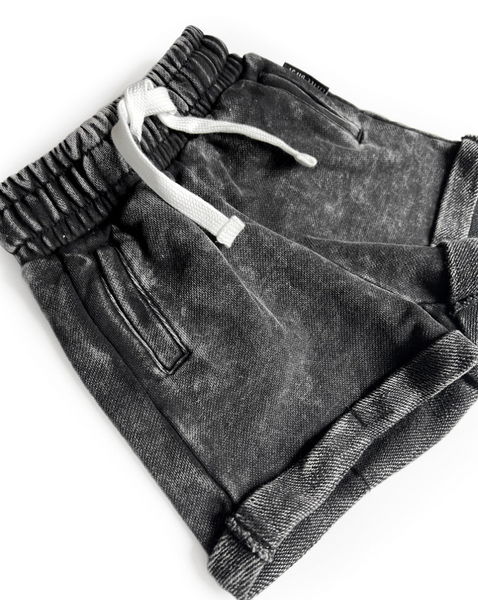 Acid Wash Shorts - Black
