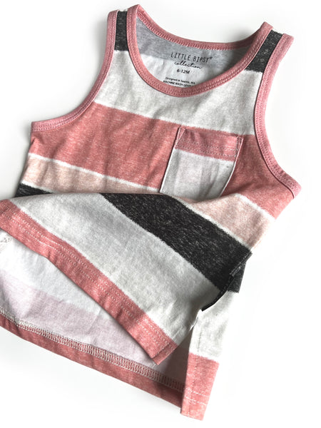 Washed Stripe Pocket Tank - Pink