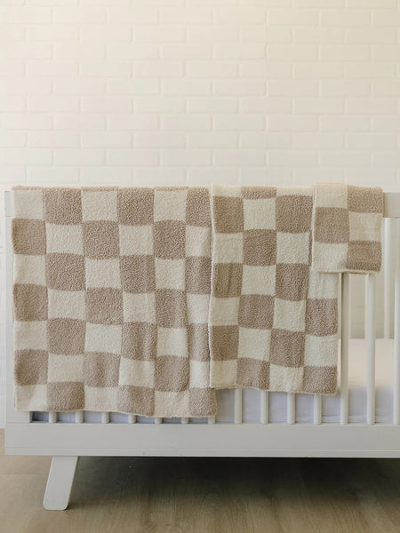 Plush Blanket - Taupe Checkered