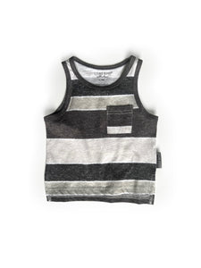Washed Stripe Pocket Tank - Black