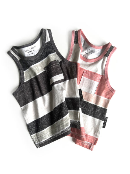 Washed Stripe Pocket Tank - Pink