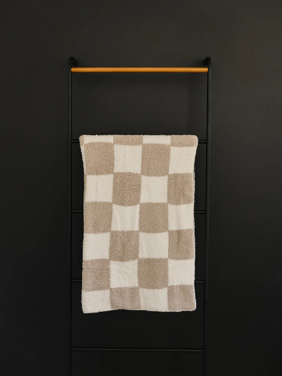 Plush Blanket - Taupe Checkered